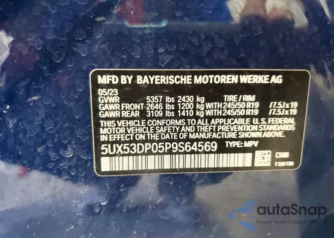 2023 BMW X3 xDrive30I z USA, uszkodzony, nr VIN 5UX53DP05P9S64569